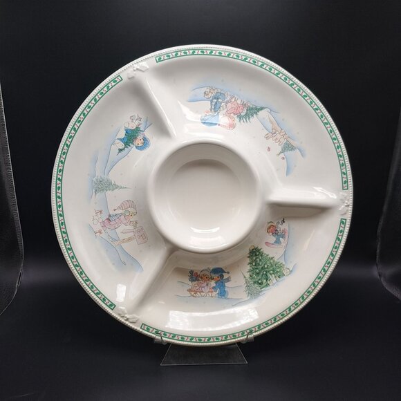 Precious Moments Christmas Chip & Dip Tray 14.25" Ceramic 1997 Vintage - Picture 1 of 16